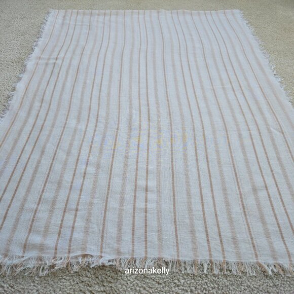 J. Crew Linen Cotton Sarong Scarf White Tan Stripes - Picture 7 of 11